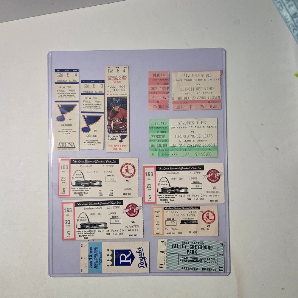 Vintage St Louis Blues Cardinals Ticket Stub Lot 1987-1992 NHL MLB KC Royals